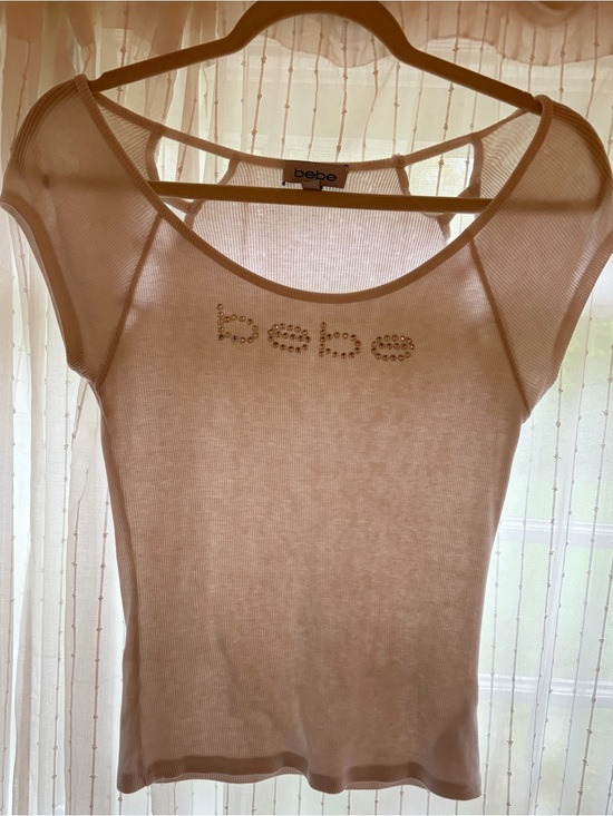 bebe Tops - Vintage Y2K bebe White Ribbed Scoop Neck Top with Rhinestone Logo